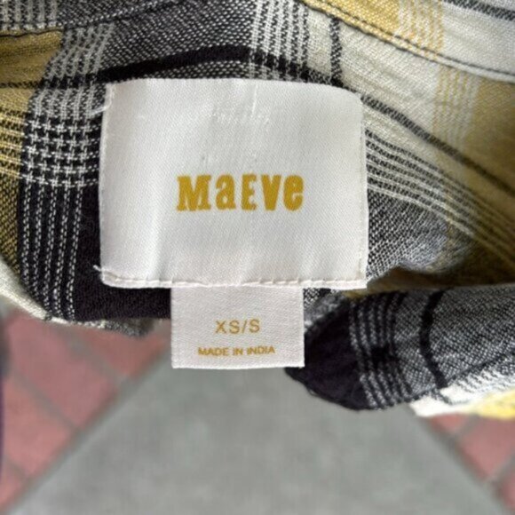 Anthropologie (XS/S) Maeve Checkered All Day Wear Yellow & Black Oversized Shirt - Picture 5 of 8